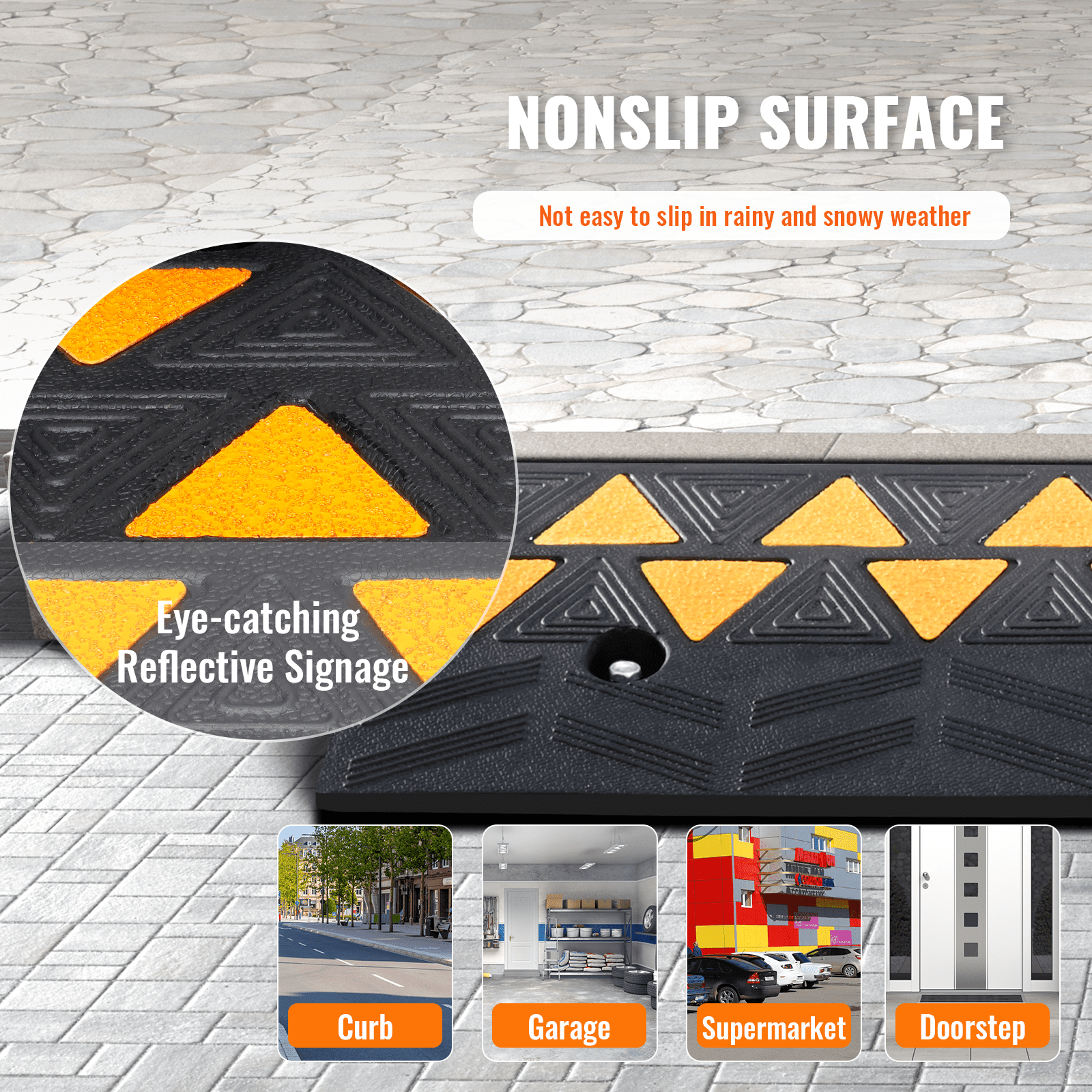 VEVOR Rampa de Goma para Aceras 100 x 25 x 9,4 cm Rampa de Entrada para Aceras Rampa de Goma Resistente 15 T para Carretillas Elevadoras, Camiones, Automóviles, Sillas de Ruedas, Bicicletas