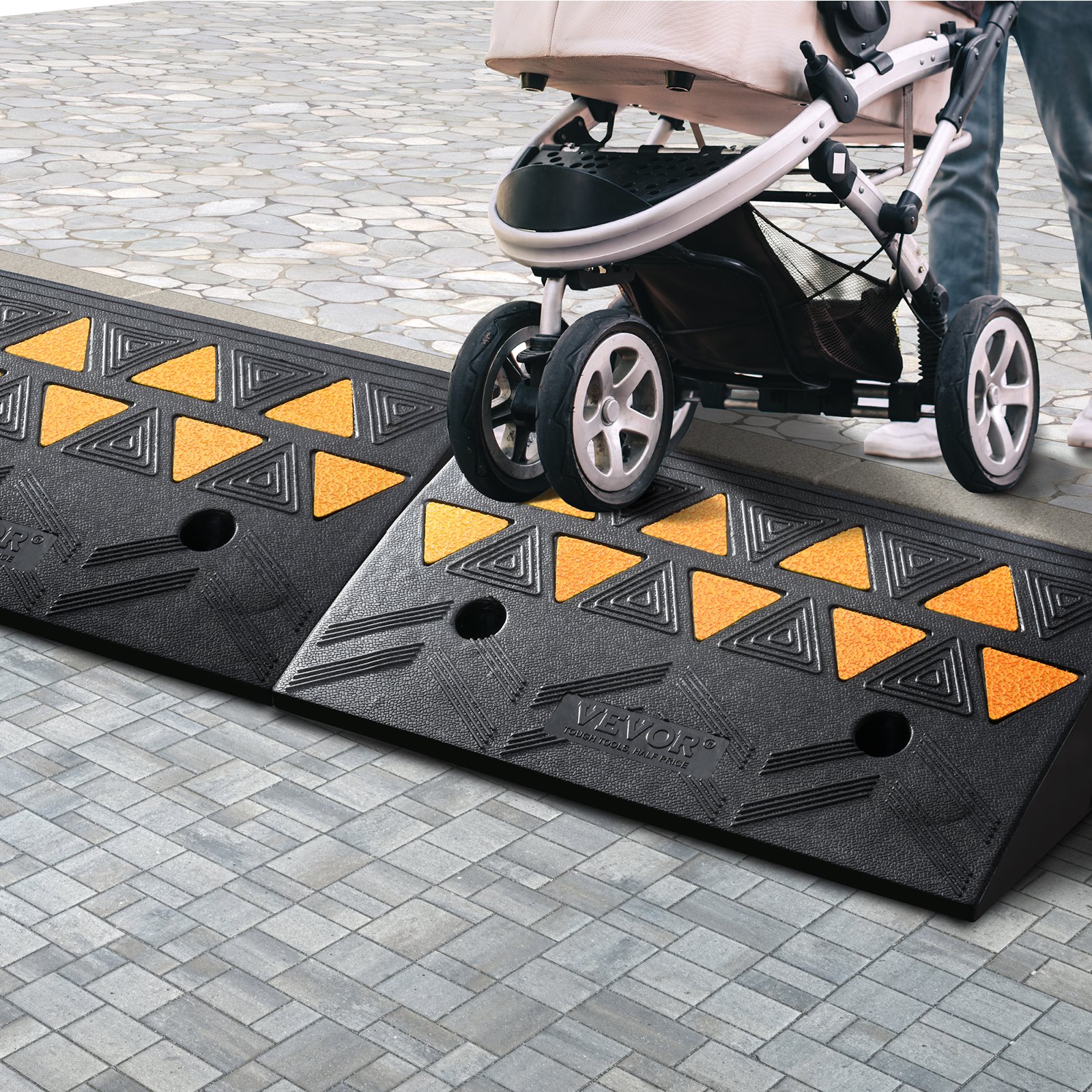 VEVOR Rampa Umbral Elevación de 11 cm 2 Piezas Rampas de Goma para Aceras Carga de 15 T Rampa de Acceso para Sillas de Ruedas con Estructura de Rejilla Estable para Paso de Coches Motos 50x32x11 cm