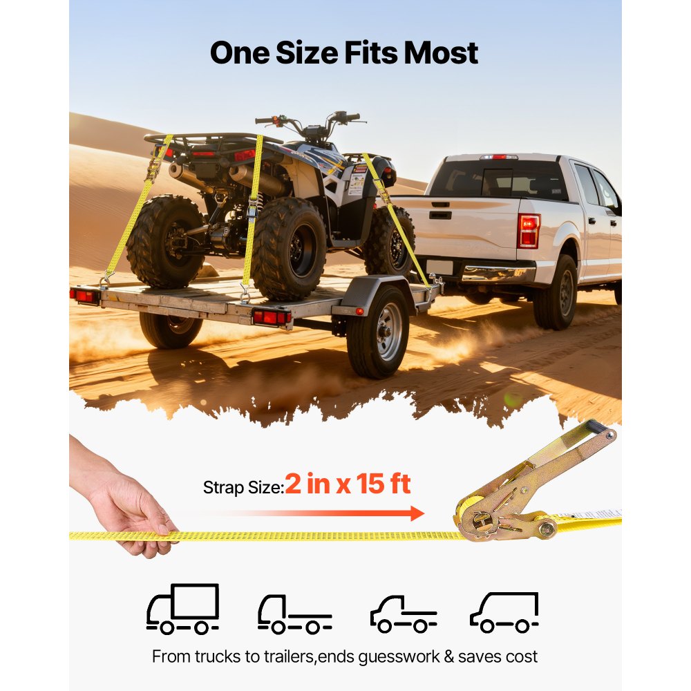 Correas de trinquete VEVOR, 5 cm x 4,5 m, correas de amarre resistentes con doble gancho en J, resistencia a la rotura de 2268 kg, bolsa de transporte, sistema de amarre con trinquete para mudanzas, remolques, motocicletas, kayaks, techos de automóviles, paquete de 6