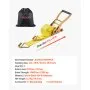 Correas de trinquete VEVOR, 5 cm x 4,5 m, correas de amarre resistentes con doble gancho en J, resistencia a la rotura de 2268 kg, bolsa de transporte, sistema de amarre con trinquete para mudanzas, remolques, motocicletas, kayaks, techos de automóviles, paquete de 6