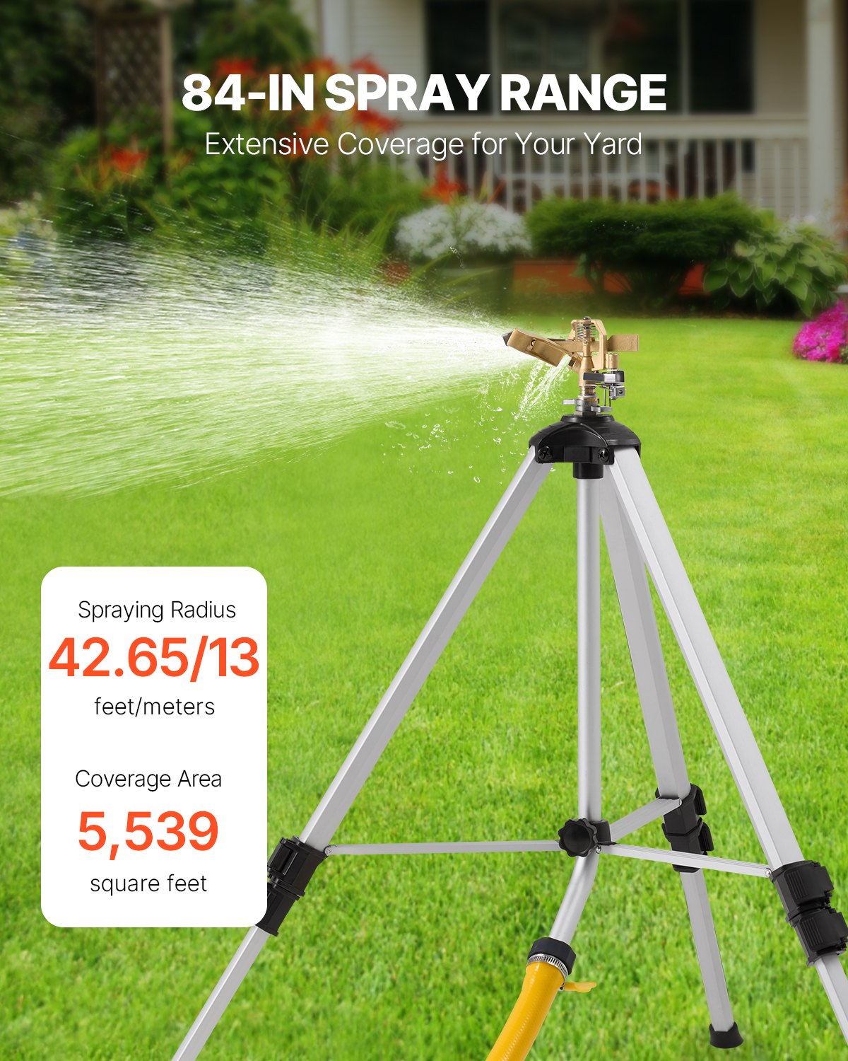 Aspersor de trípode de 360°, aspersor resistente para césped y jardín, color gris