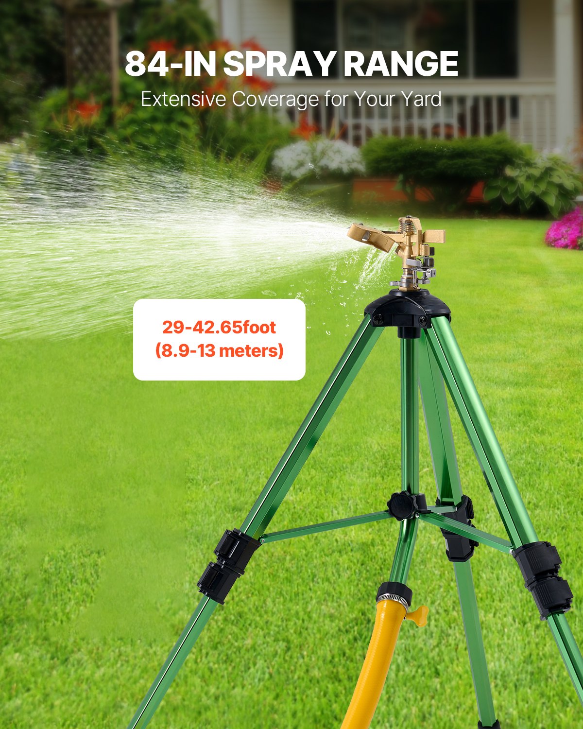 Aspersor de impacto VEVOR con base de trípode (2 unidades), resistente, con cabezal de latón y conector NH de 3/4", 360 grados para riego de áreas grandes y altura ajustable para jardín.