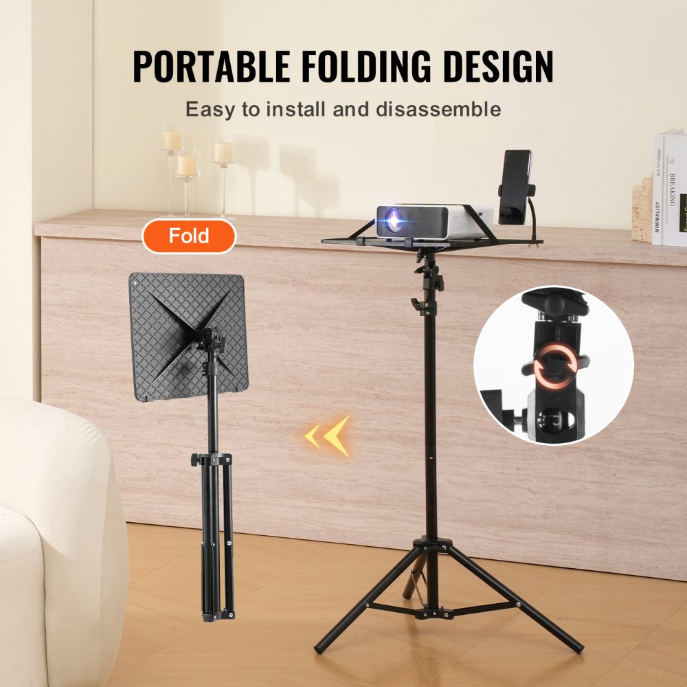 VEVOR Soporte para Proyector, Trípode para Computadora Portátil con Bandeja y Soporte para Teléfono con Cuello de Cisne Altura Ajustable de 685-1600 mm para Películas al Aire Libre, Hogar, Oficina