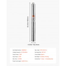 Bomba sumergible para pozo profundo de 1,5 HP, de acero inoxidable, 31,7 GPM, 276 pies