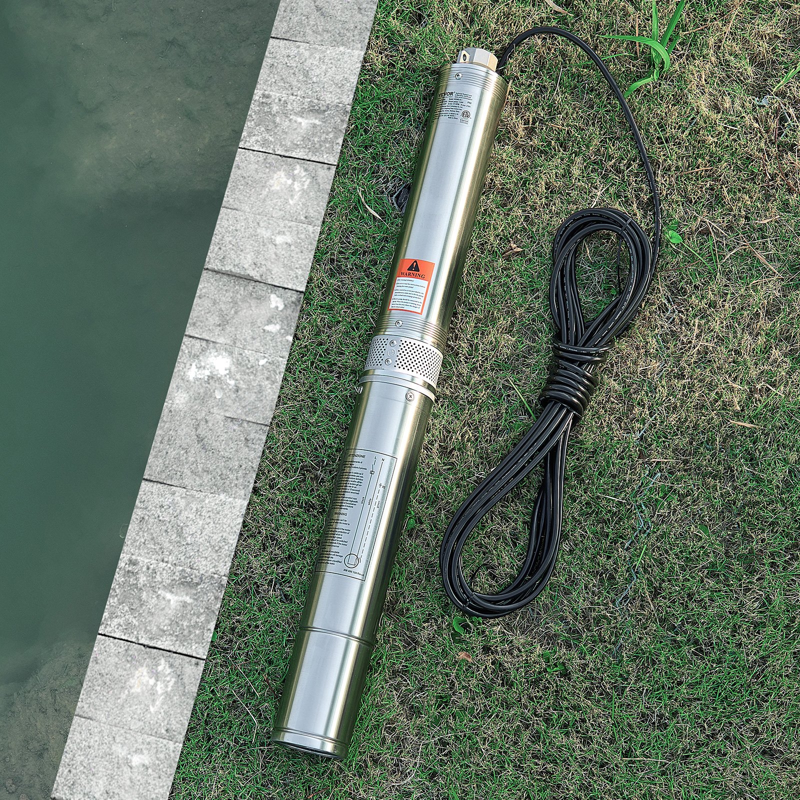 Bomba sumergible para pozos profundos VEVOR, 1,5 HP, 115 V, caudal de 31,7 GPM, altura de elevación de 84 m, cable de 10 m, acero inoxidable, para uso industrial, de riego y doméstico, grado de impermeabilidad IP68.