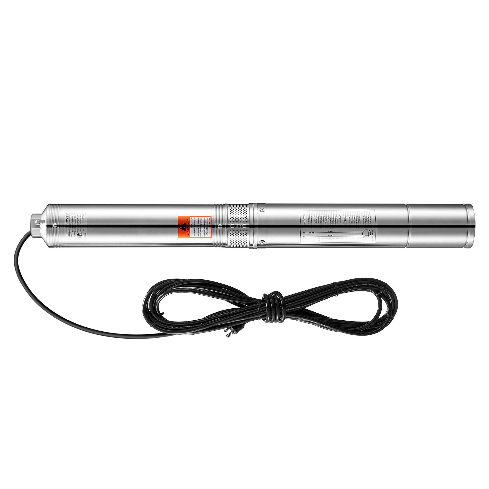 Bomba sumergible para pozos profundos VEVOR, 1,5 HP, 115 V, caudal de 31,7 GPM, altura de elevación de 84 m, cable de 10 m, acero inoxidable, para uso industrial, de riego y doméstico, grado de impermeabilidad IP68.