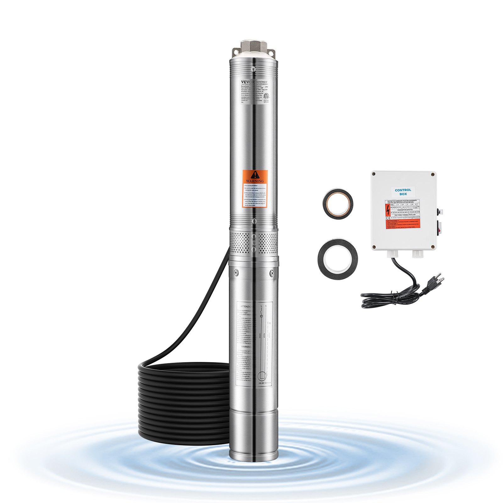 Bomba sumergible para pozo profundo VEVOR, 1 HP de potencia, 115 V, caudal de 31,7 GPM, altura de elevación de 207 pies, con cable de 32,81 pies y caja de control externa, de acero inoxidable, para riego industrial y doméstico, IP68