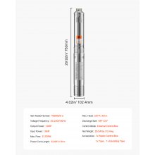 Bomba sumergible para pozo profundo de 1 HP, de acero inoxidable, 230 V, 31,7 GPM, 207 pies