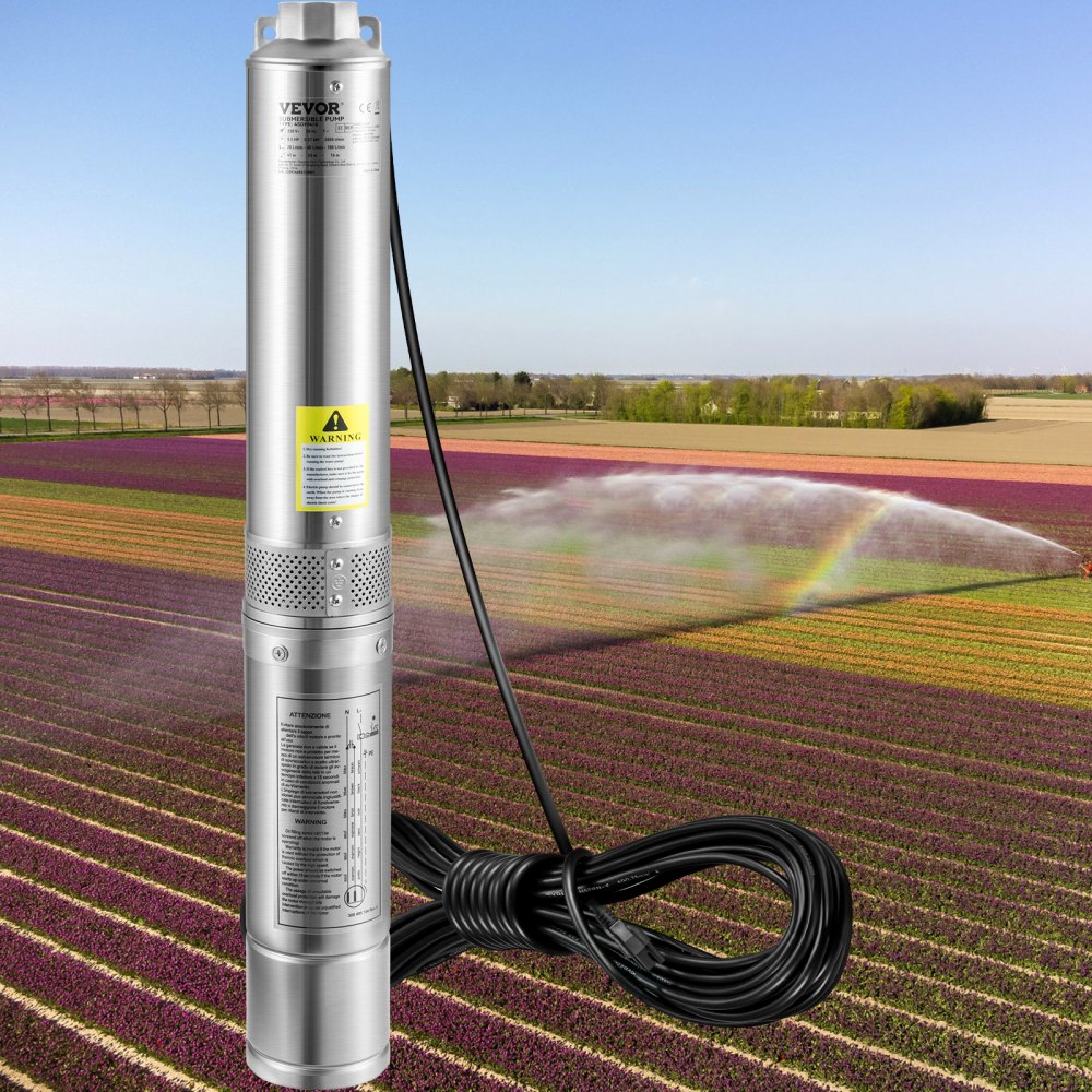 Bomba sumergible para pozos profundos VEVOR, 3 HP/2200 W, 230 V/60 Hz, caudal de 37 GPM, altura de elevación de 640 pies, con cable eléctrico de 33 pies, bombas de agua de acero inoxidable de 4 pulgadas para uso industrial, de riego y doméstico, grado de impermeabilidad IP68.