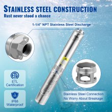 Bomba sumergible de pozo profundo VEVOR, 1HP 230V/60Hz, cabezal de 207 pies de flujo de 37 gpm, con cable eléctrico de 33 pies, bomba de agua de acero inoxidable de 4 "para uso industrial, riego y hogar, grado impermeable IP68