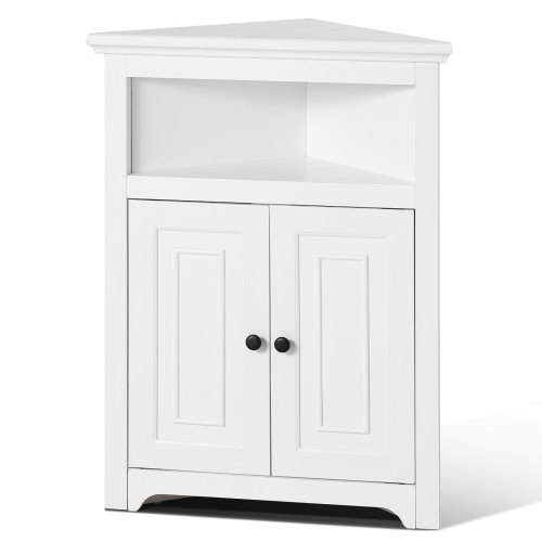 VEVOR - Armario de esquina de 81 cm, pequeño, de 3 niveles, con 2 puertas de madera y estantes ajustables, ideal para cocina, salón, lavandería y baño. Color blanco.