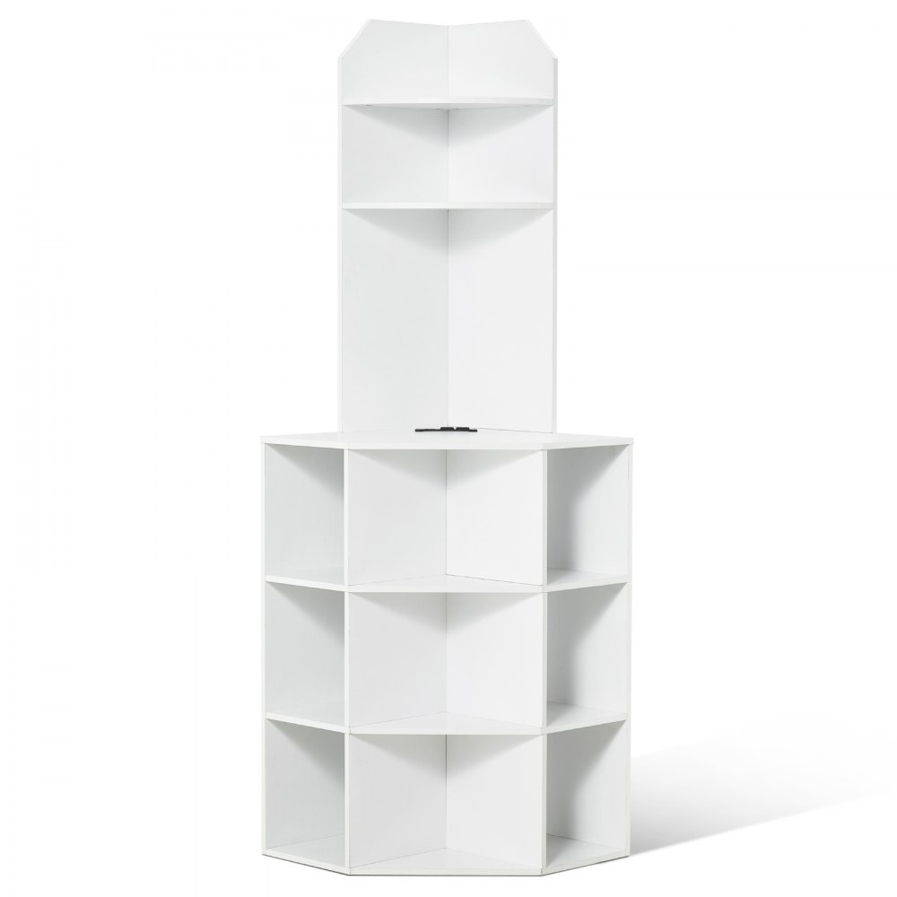 VEVOR - Armario de almacenamiento esquinero de 162 cm de alto, de madera de 6 niveles con puertos USB y enchufes, y estantes ajustables. Armario esquinero independiente para sala de estar, cocina y lavadero, color blanco.