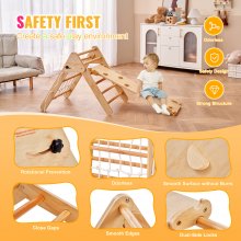 VEVOR Pikler Triangle Set, 4 en 1, juguetes de escalada para niños pequeños, parque infantil interior, gimnasio de escalada de madera de gran tamaño para niños de 1 a 3 años, juego de escalada Montessori con triángulo y rampa, color madera