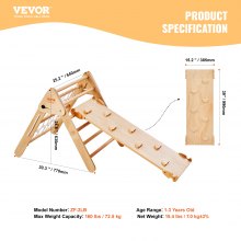 VEVOR Pikler Triangle Set, 4 en 1, juguetes de escalada para niños pequeños, parque infantil interior, gimnasio de escalada de madera de gran tamaño para niños de 1 a 3 años, juego de escalada Montessori con triángulo y rampa, color madera