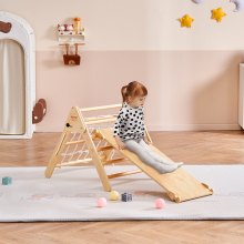 VEVOR Pikler Triangle Set, 4 en 1, juguetes de escalada para niños pequeños, parque infantil interior, gimnasio de escalada de madera de gran tamaño para niños de 1 a 3 años, juego de escalada Montessori con triángulo y rampa, color madera