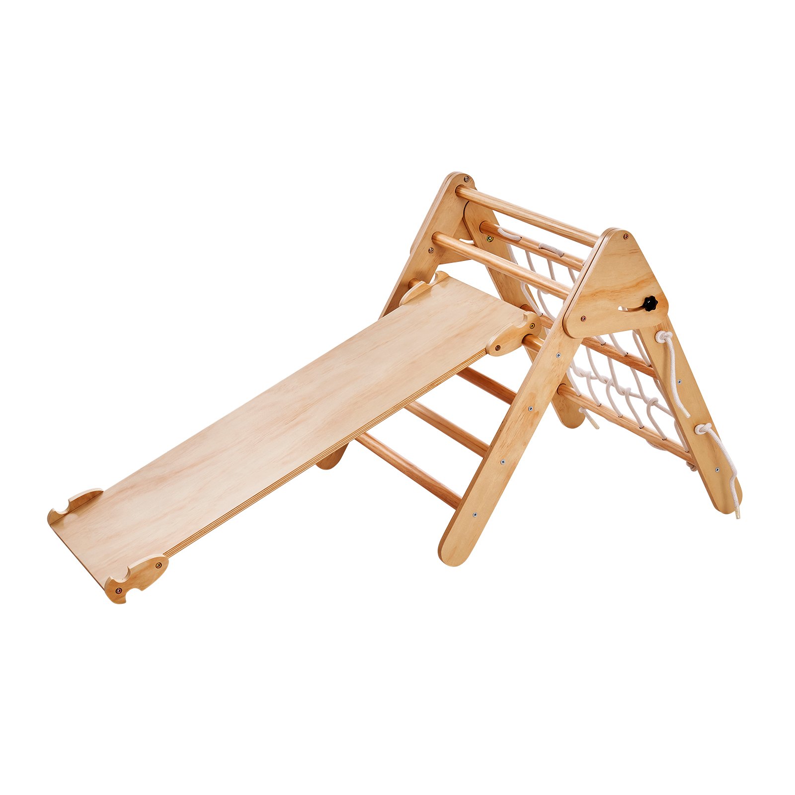 VEVOR Pikler Triangle Set, 4 en 1, juguetes de escalada para niños pequeños, parque infantil interior, gimnasio de escalada de madera de gran tamaño para niños de 1 a 3 años, juego de escalada Montessori con triángulo y rampa, color madera