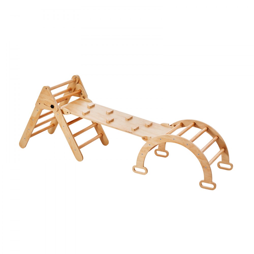 VEVOR Pikler Juego de triángulos 5 en 1, juguetes de escalada para niños pequeños, parque infantil interior, rampa y arco, juego de escalada Montessori con triángulo, gimnasio de escalada de madera de tamaño mediano para niños de 1 a 3 años, color madera