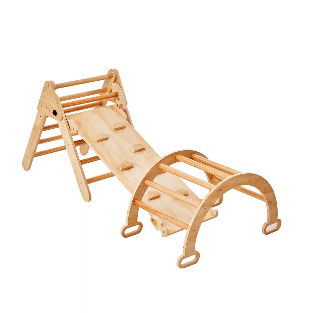 VEVOR Pikler Juego de triángulos 5 en 1, juguetes de escalada para niños pequeños, parque infantil interior, rampa y arco, juego de escalada Montessori con triángulo, gimnasio de escalada de madera de tamaño mediano para niños de 1 a 3 años, color madera