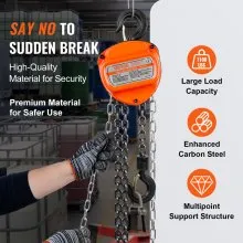 Polipasto de cadena manual VEVOR, 1/2 tonelada, capacidad de 1100 libras, 10 pies, acero al carbono galvanizado G80 con freno de doble trinquete, cadena automática y gancho de rotación de 360°, para muelle de fábrica de garaje