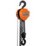 Polipasto de cadena manual VEVOR naranja con cadena resistente, ganchos negros y cuerpo de acero para elevación.