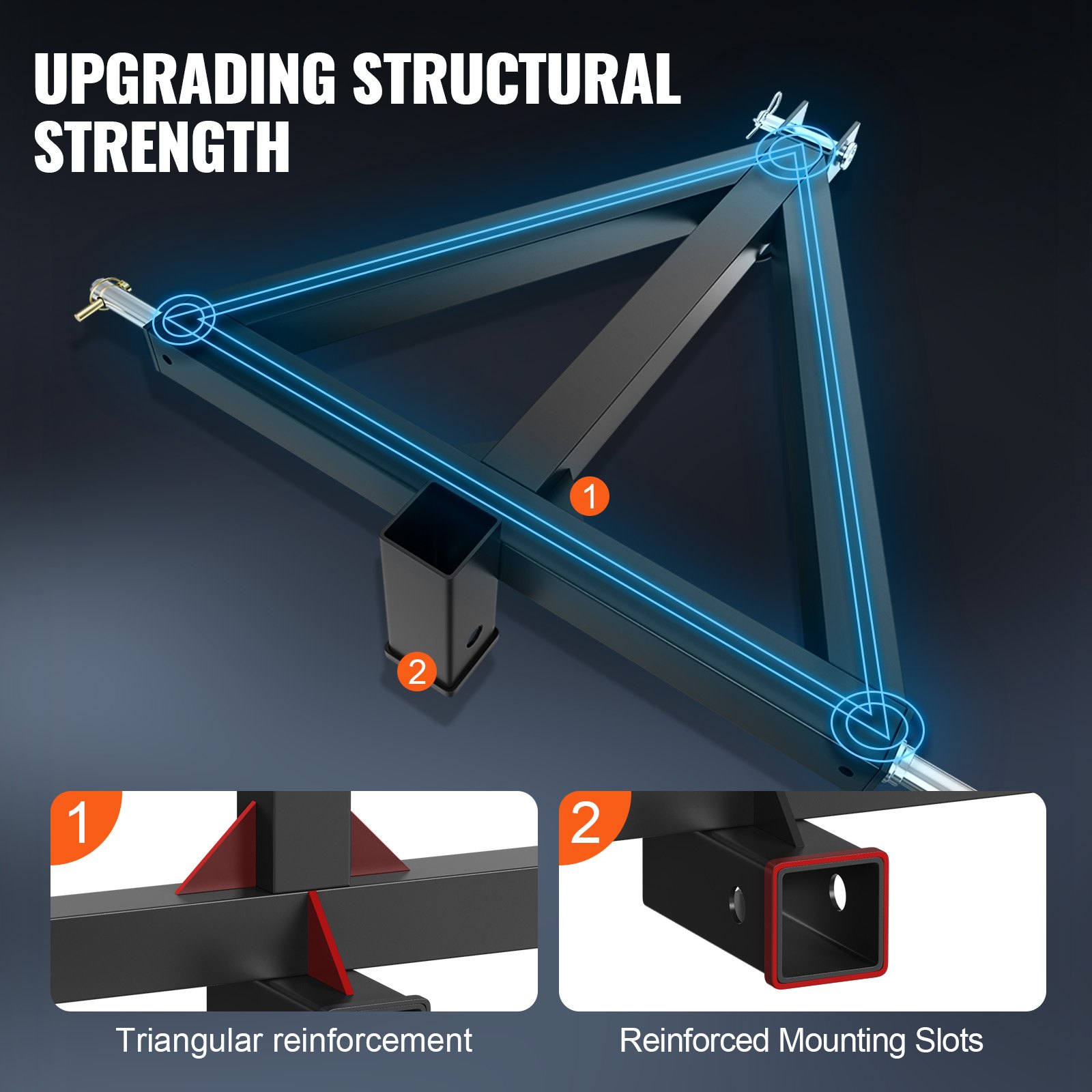 Receptor de enganche de 3 puntos VEVOR, adaptador de barra de remolque de 2" para tractor de categoría 1 con pasadores, compatible con Kubota, Mahindra, Yanmar, Ford, John Deere y Massey Ferguson