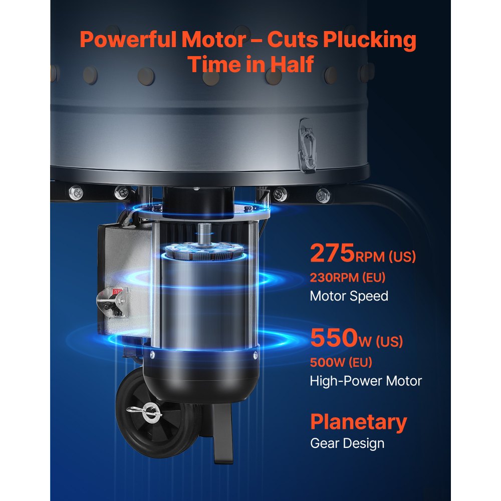 Desplumadora de pollos VEVOR, tambor de 15,7 pulgadas, 550 W y 275 RPM, eléctrica, con 114 dedos suaves y ruedas de transporte, desplumadora de acero inoxidable para procesar 1 o 2 pollitos a la vez.