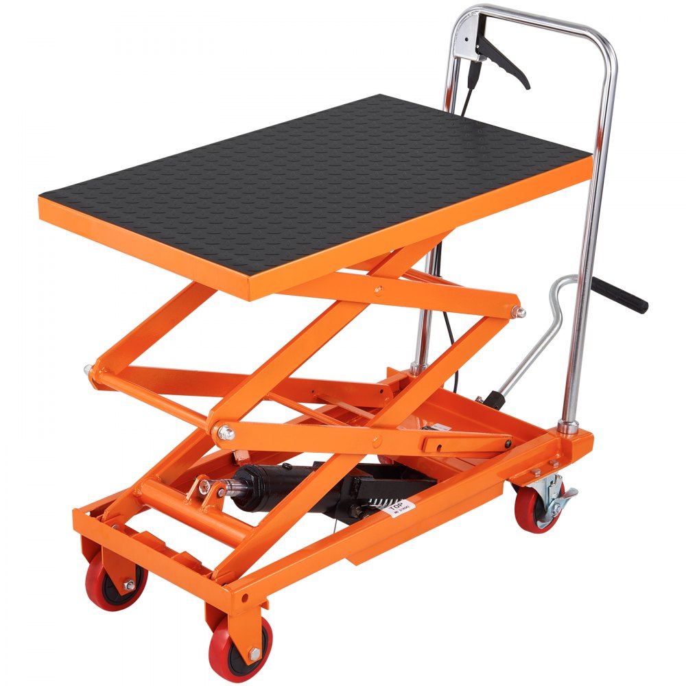VEVOR Carro de mesa elevadora hidráulica, capacidad de 330 libras, altura de elevación de 50 pulgadas, mesa elevadora manual de tijera doble con 4 ruedas y almohadilla antideslizante, carro de tijera