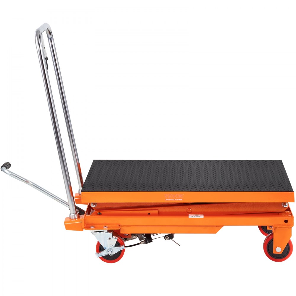 VEVOR Carro de mesa elevadora hidráulica, capacidad de 330 libras, altura de elevación de 50 pulgadas, mesa elevadora manual de tijera doble con 4 ruedas y almohadilla antideslizante, carro de tijera
