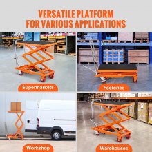 VEVOR Carro de mesa elevadora hidráulica, capacidad de 330 libras, altura de elevación de 50 pulgadas, mesa elevadora manual de tijera doble con 4 ruedas y almohadilla antideslizante, carro de tijera