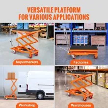 VEVOR Carro de mesa elevadora hidráulica, capacidad de 330 libras, altura de elevación de 50 pulgadas, mesa elevadora manual de tijera doble con 4 ruedas y almohadilla antideslizante, carro de tijera