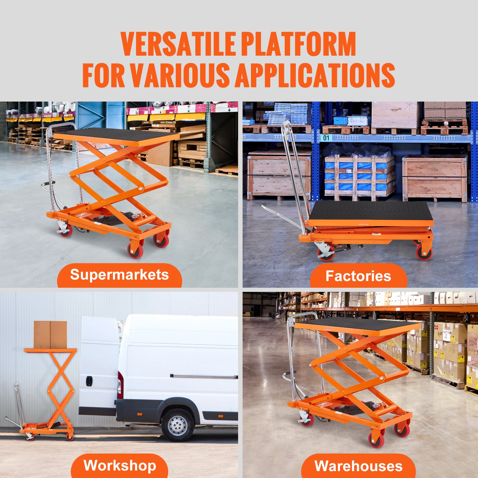 VEVOR Carro de mesa elevadora hidráulica, capacidad de 330 libras, altura de elevación de 50 pulgadas, mesa elevadora manual de tijera doble con 4 ruedas y almohadilla antideslizante, carro de tijera