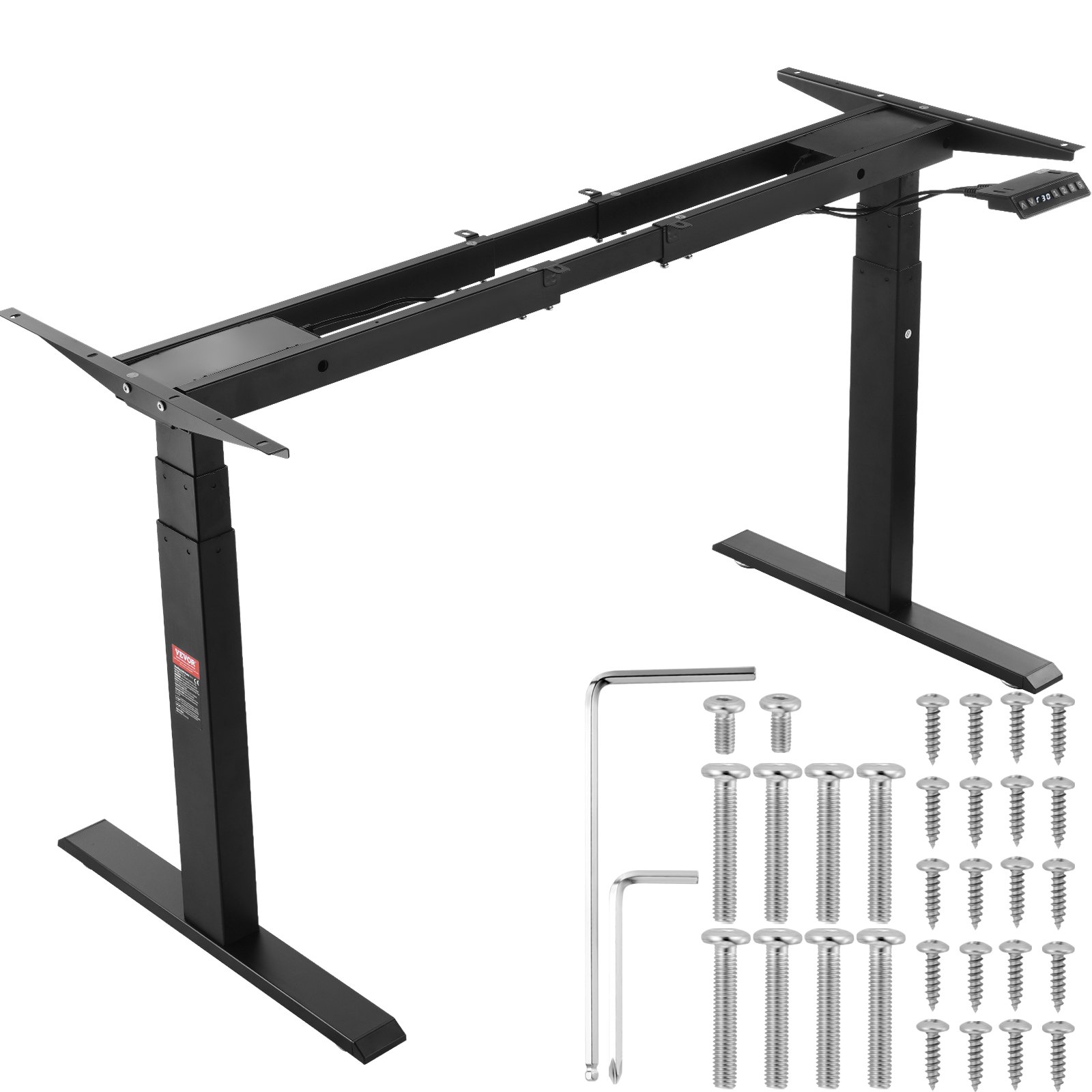 Escritorio de pie VEVOR con motor dual, altura ajustable de 66 a 130 cm y longitud de 110 a 180 cm. Patas eléctricas para ordenador, base ergonómica para oficina en casa, 3 posiciones (solo marco negro).
