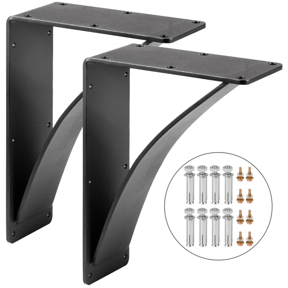 VEVOR - Soportes de estantería resistentes (2 unidades, 10 x 12 x 2,5 pulgadas, capacidad de carga: 204 kg), soportes de acero para estanterías triangulares soldados a mano, para pared, color negro mate, para bricolaje, estilo rústico.