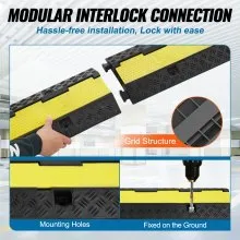 VEVOR Pasacables Suelo Rampa De Cable 3 Pc Cable Protector Rampa 2 Canales 12000 lbs Carga Cable Cable Cubierta Rampa