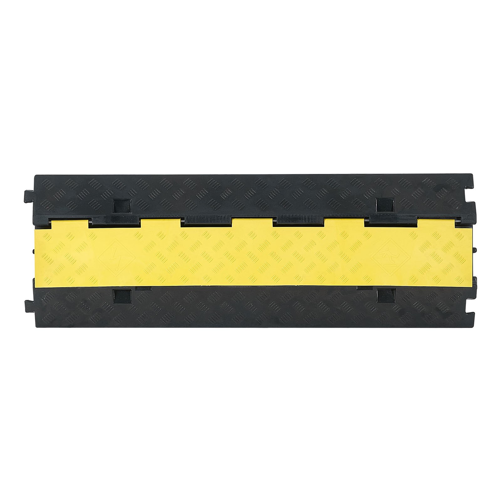 Rampa protectora de cables VEVOR, capacidad de 22 000 lb/eje, cubierta de cable de manguera de goma resistente de 2 canales, canal de 2,2 x 2 pulgadas, reductor de velocidad con tapa superior abatible, para interiores y exteriores, 1 paquete