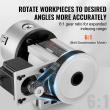 VEVOR Cabezal divisorio, portabrocas de 3 mordazas K11-100 mm, fresadora CNC, eje rotacional, 4to eje, cabezal indexador de eje A, altura central de 2,6"/65 mm, contrapunto MT2, relación de engranaje 6:1, universal para grabado