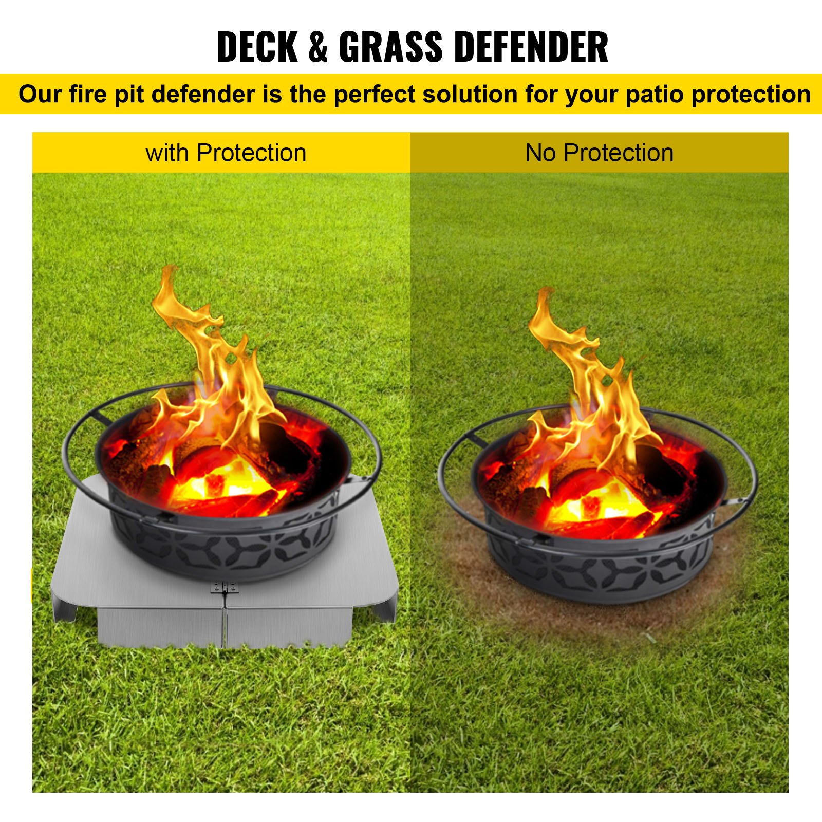 VEVOR Fire Pit Heat Shield, 26 x 26 pulgadas Defensor de cubierta y protector de césped, deflector de calor de hoguera de alta temperatura, alfombrilla de hoguera para protección de césped, almohadilla de hoguera para exteriores, hogueras, quema de madera, cuadrada