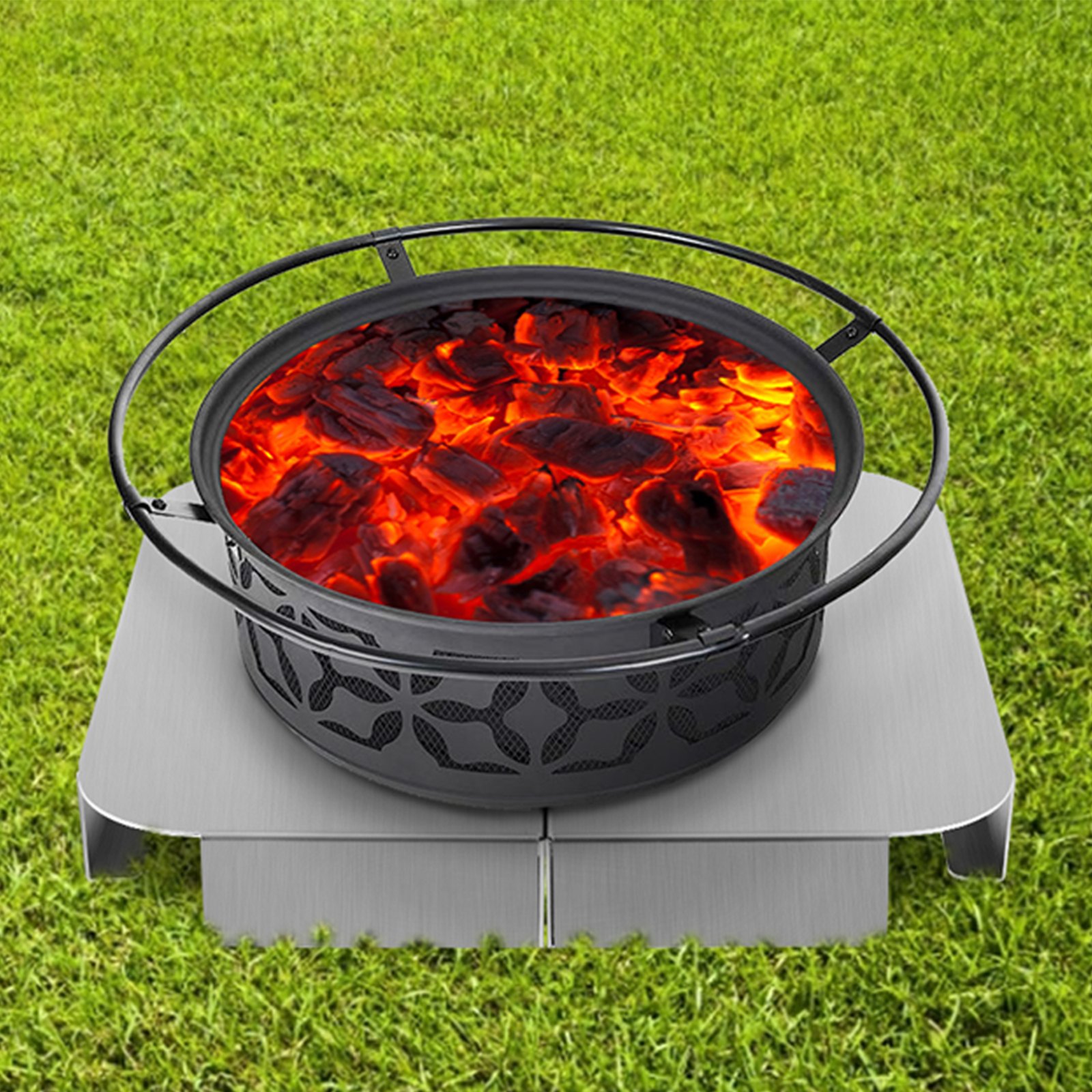 VEVOR Fire Pit Heat Shield, 26 x 26 pulgadas Defensor de cubierta y protector de césped, deflector de calor de hoguera de alta temperatura, alfombrilla de hoguera para protección de césped, almohadilla de hoguera para exteriores, hogueras, quema de madera, cuadrada
