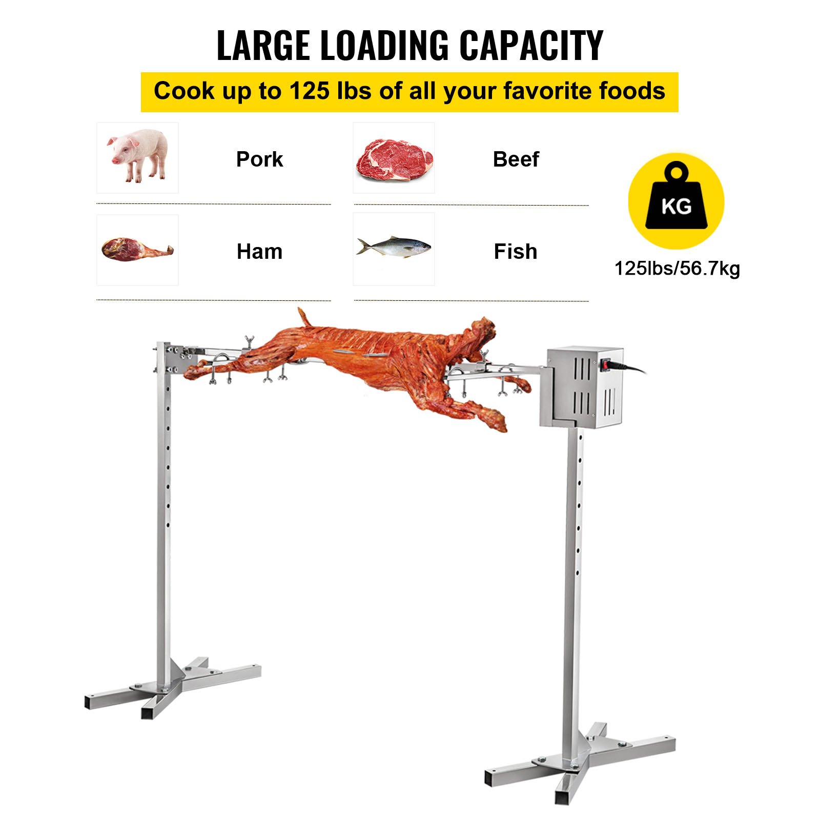 Soporte de Barbacoa Eléctrico 56,7 kg, Acero Inoxidable, 128 x 49 x 90 cm