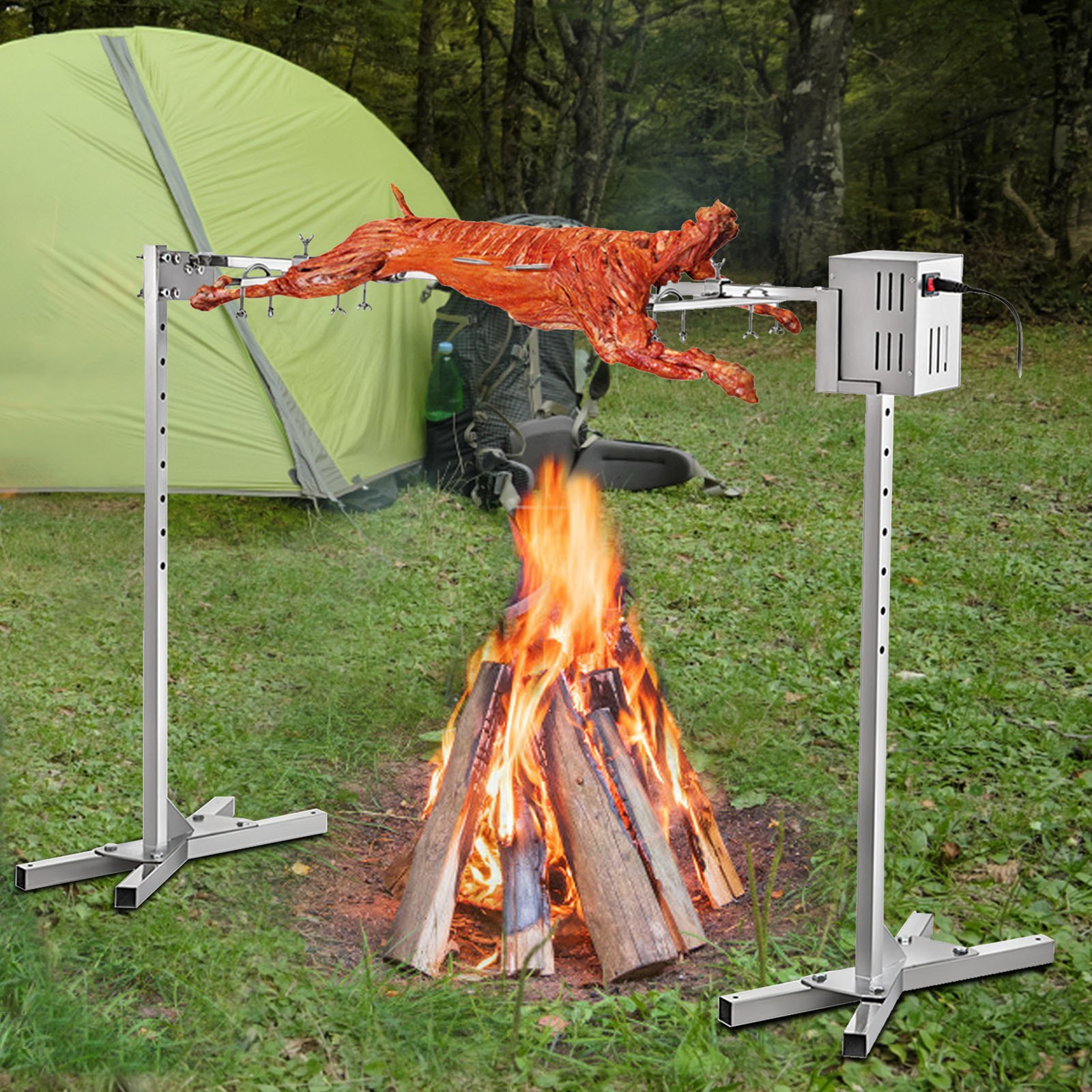 Soporte de Barbacoa Eléctrico 56,7 kg, Acero Inoxidable, 128 x 49 x 90 cm