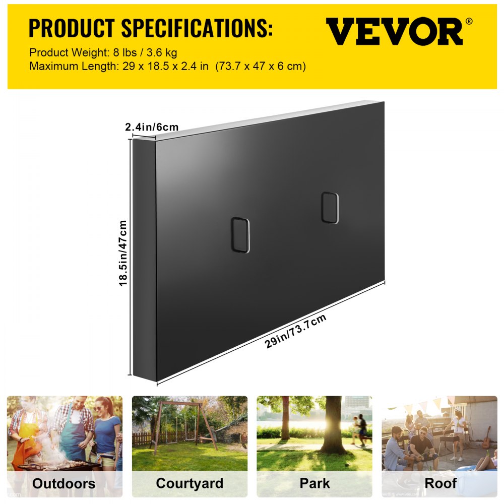 Cubierta de parrilla VEVOR, compatible con parrilla Blackstone de 28", tapa de parrilla de acero al carbono negro con recubrimiento en polvo con mango de acero inoxidable para barbacoa al aire libre, accesorios de parrilla de piedra negra, negro