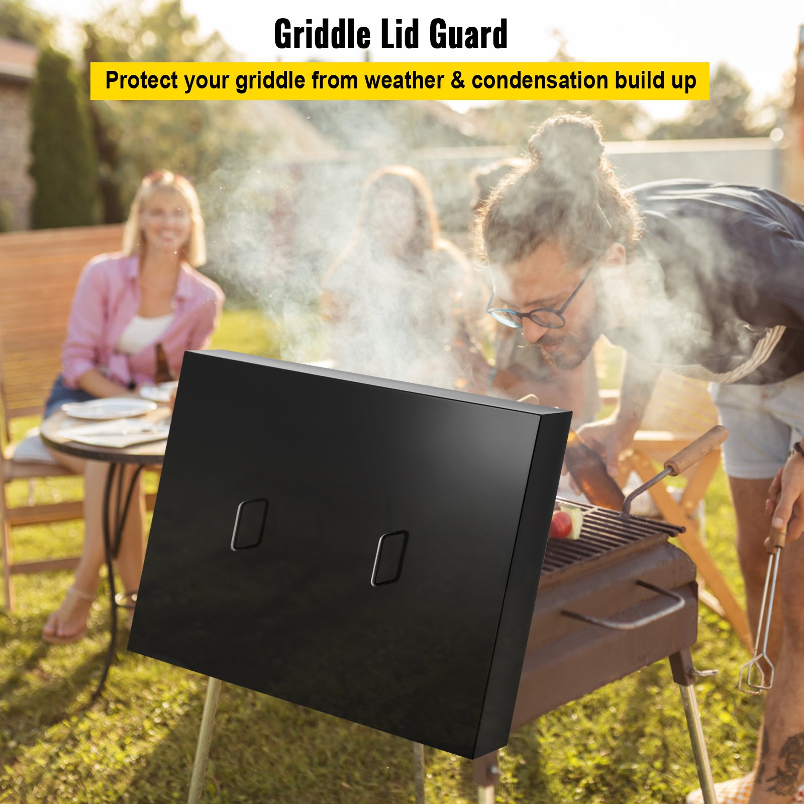 Cubierta de parrilla VEVOR, compatible con parrilla Blackstone de 28", tapa de parrilla de acero al carbono negro con recubrimiento en polvo con mango de acero inoxidable para barbacoa al aire libre, accesorios de parrilla de piedra negra, negro