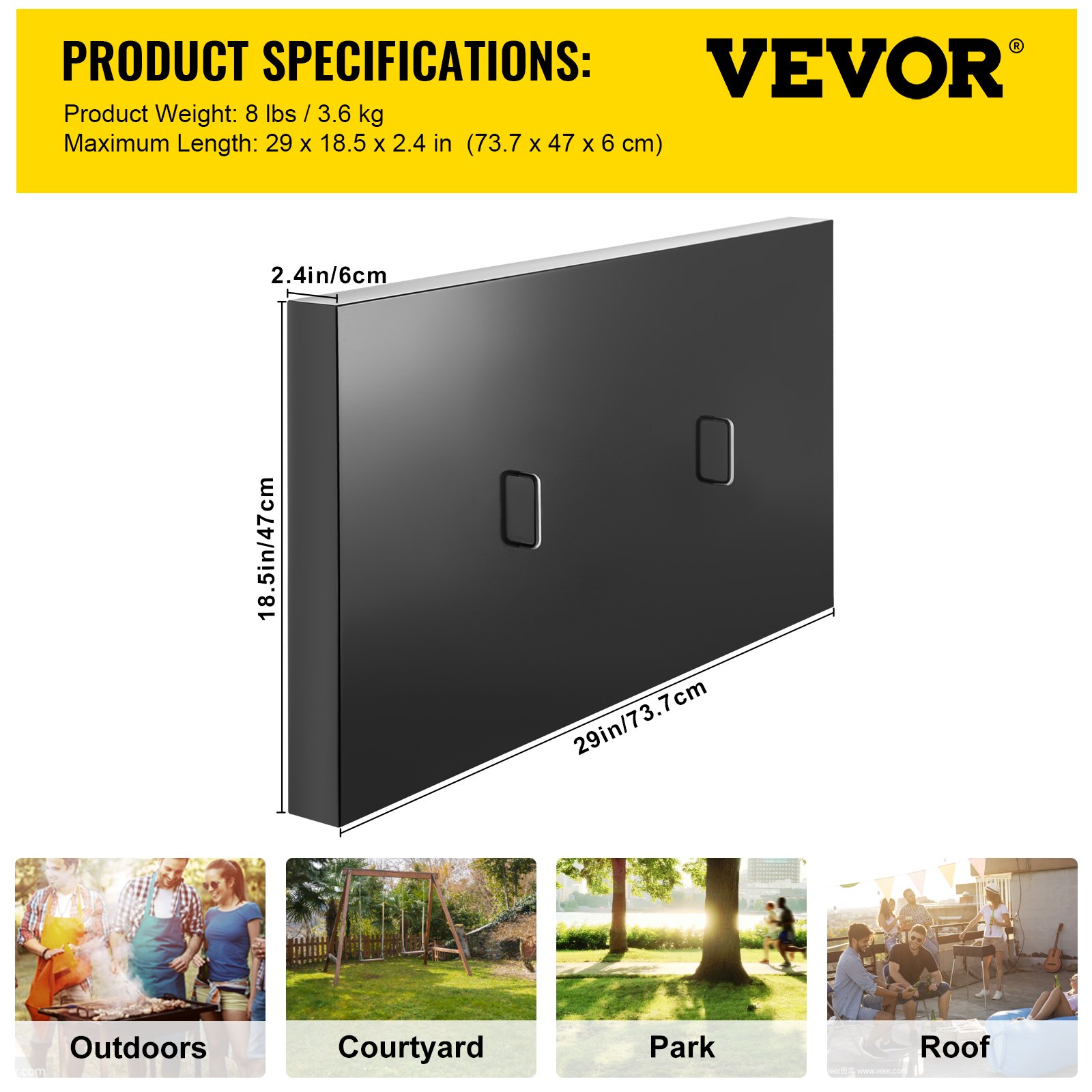 Cubierta de parrilla VEVOR, compatible con parrilla Blackstone de 28", tapa de parrilla de acero al carbono negro con recubrimiento en polvo con mango de acero inoxidable para barbacoa al aire libre, accesorios de parrilla de piedra negra, negro