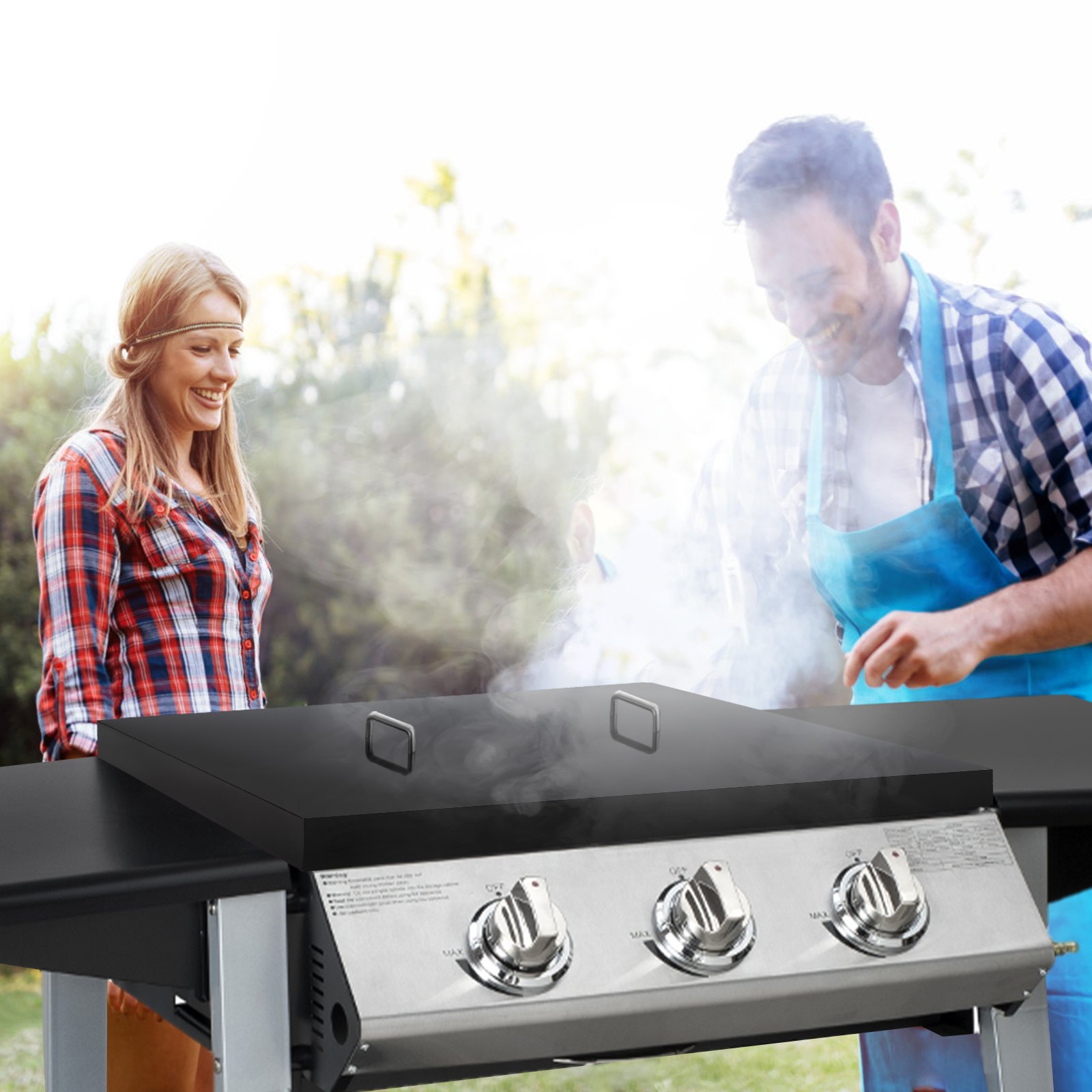 Cubierta de parrilla VEVOR, compatible con parrilla Blackstone de 28", tapa de parrilla de acero al carbono negro con recubrimiento en polvo con mango de acero inoxidable para barbacoa al aire libre, accesorios de parrilla de piedra negra, negro