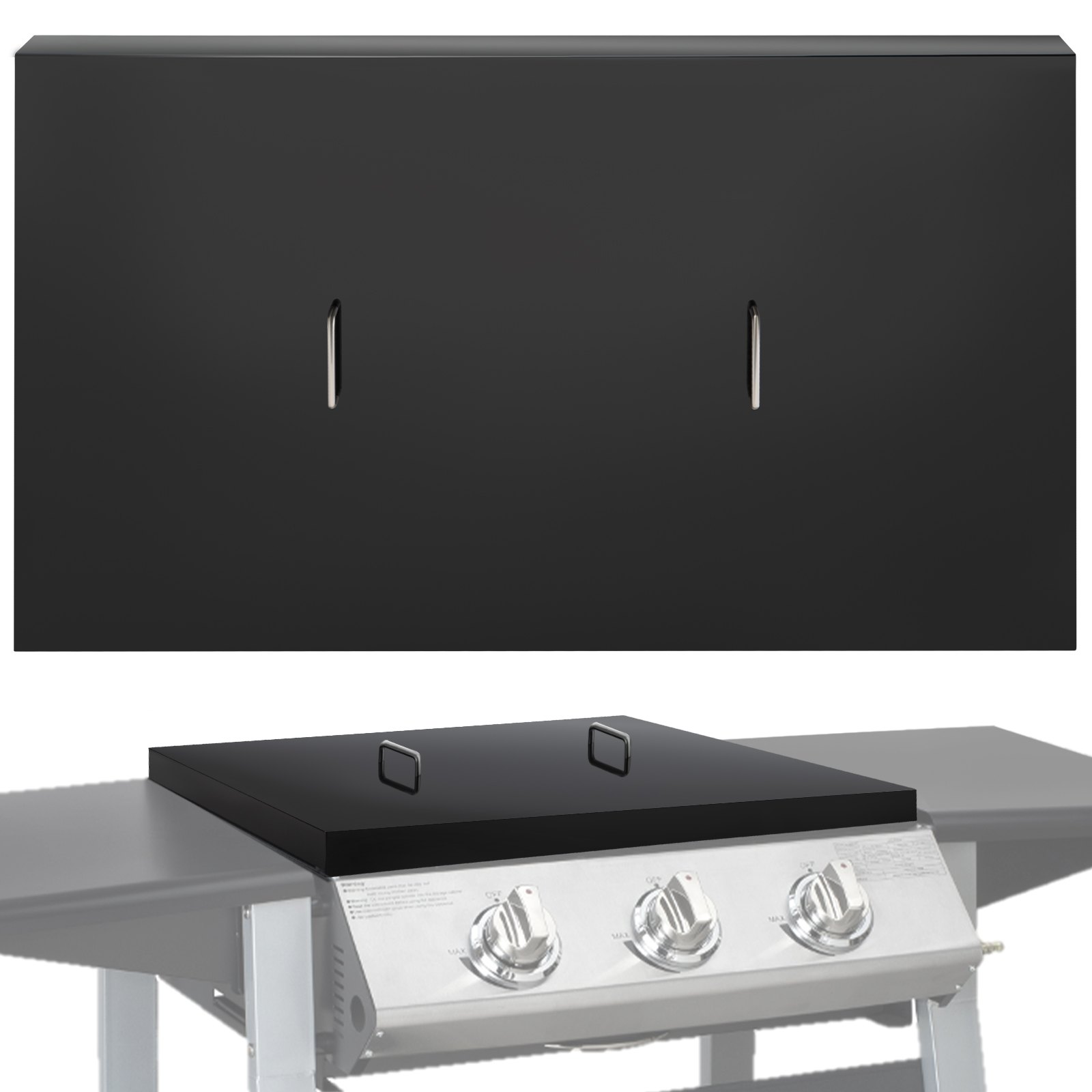 Cubierta de parrilla VEVOR, compatible con parrilla Blackstone de 28", tapa de parrilla de acero al carbono negro con recubrimiento en polvo con mango de acero inoxidable para barbacoa al aire libre, accesorios de parrilla de piedra negra, negro
