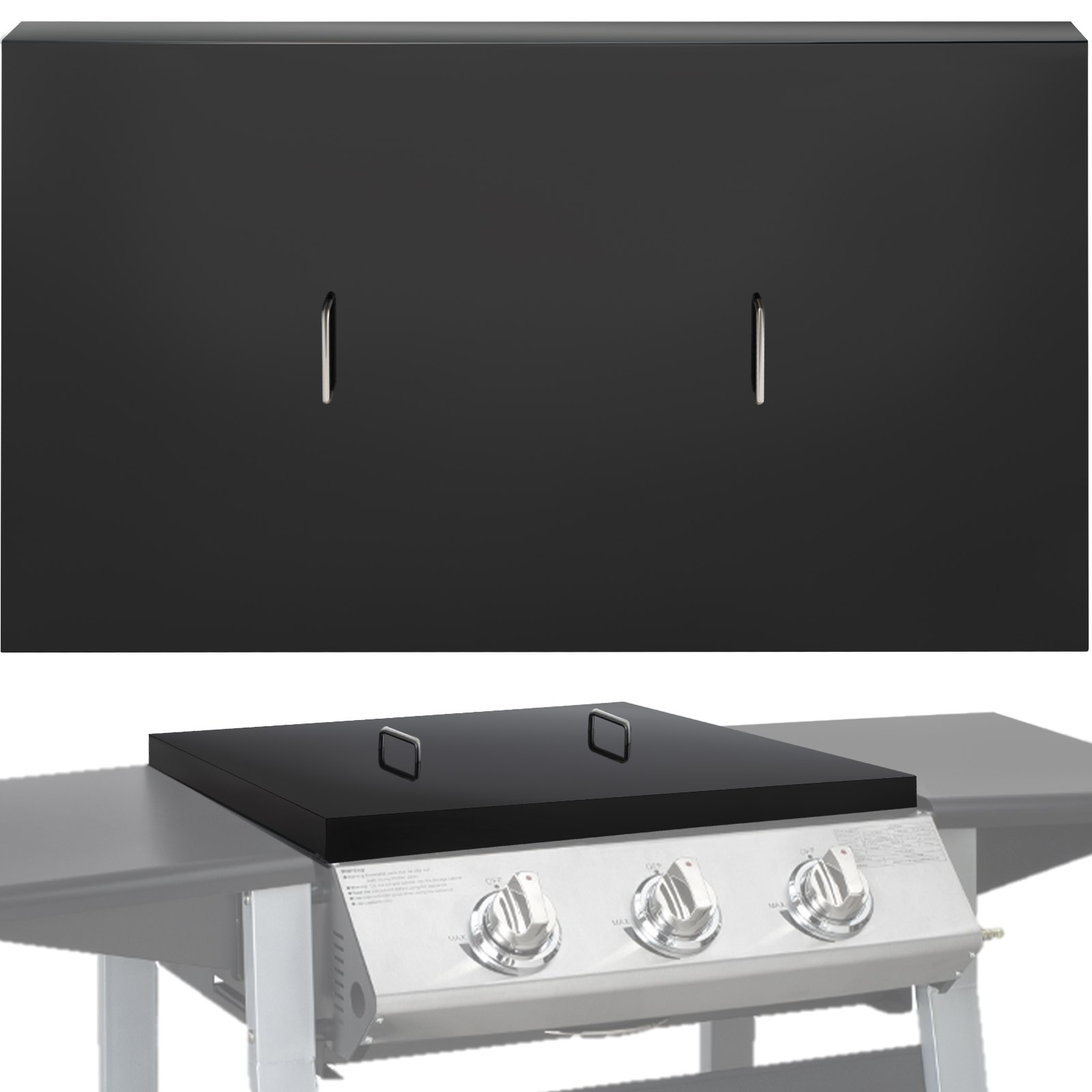 Cubierta de tapa de parrilla VEVOR, funciona con parrilla Blackstone de 36 pulgadas, cubierta de parrilla superior plana de acero al carbono negro con recubrimiento en polvo, cubierta dura de parrilla impermeable con mango resistente al calor