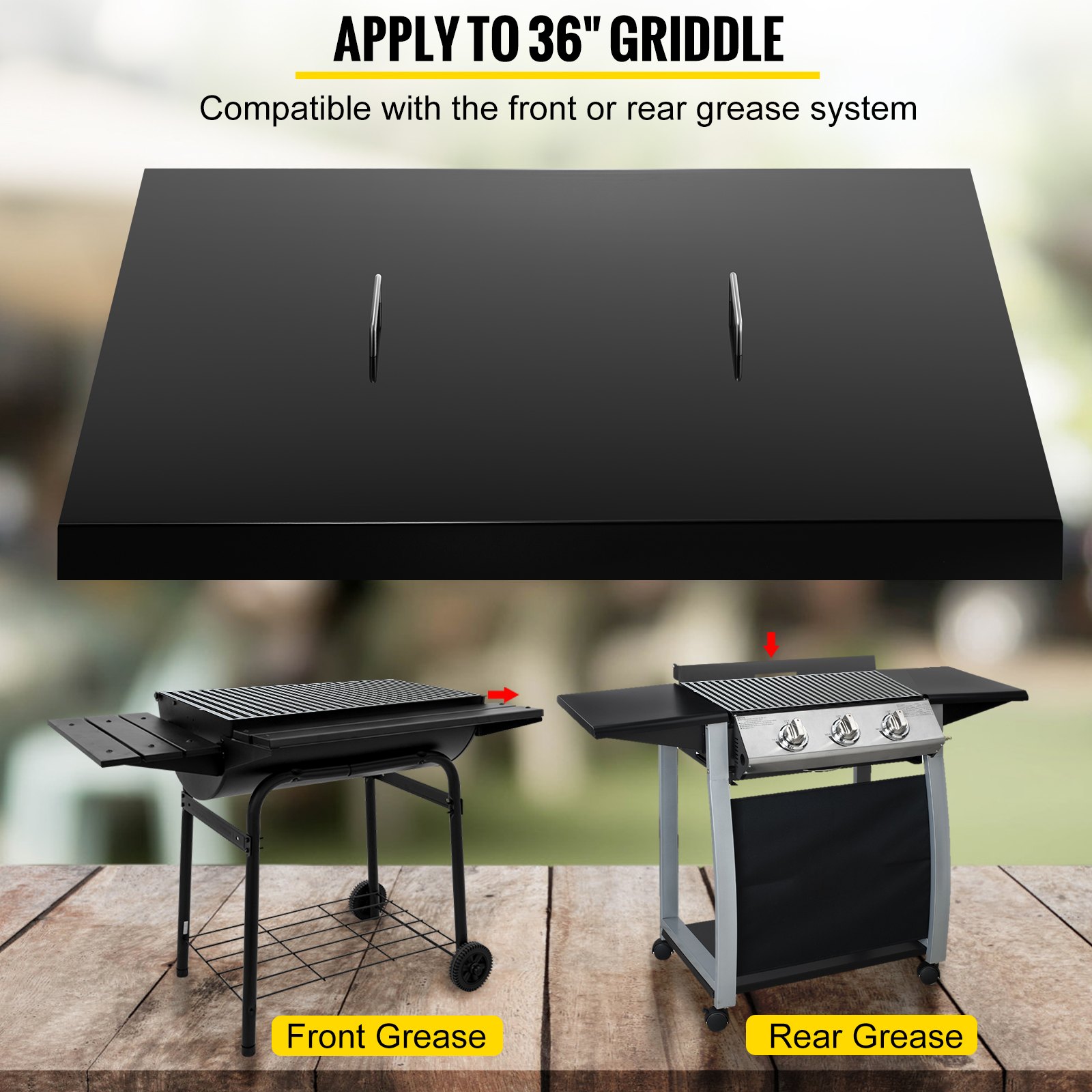 Cubierta de tapa de parrilla VEVOR, funciona con parrilla Blackstone de 36 pulgadas, cubierta de parrilla superior plana de acero al carbono negro con recubrimiento en polvo, cubierta dura de parrilla impermeable con mango resistente al calor