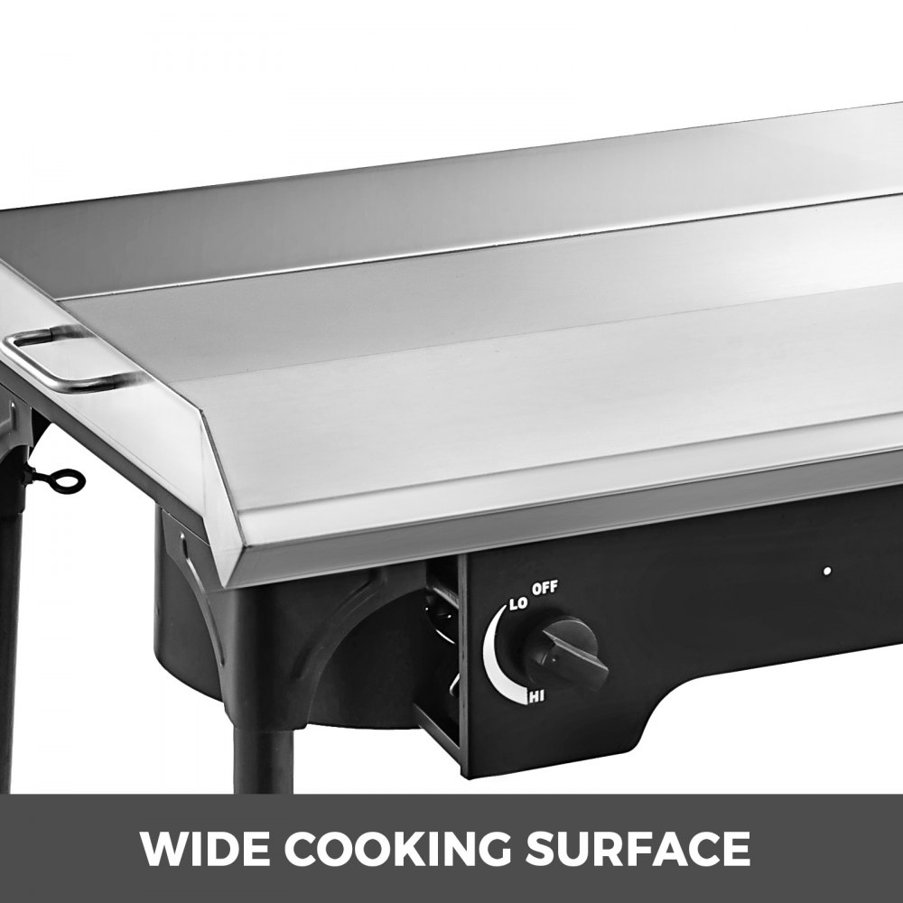 VEVOR Parrilla Eléctrica Parrilla plana de acero inoxidable de 32 x 17 de ancho y estufa de 2 quemadores ajustables alimentada con propano