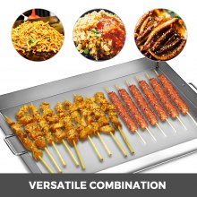 VEVOR Parrilla Eléctrica Parrilla plana de acero inoxidable de 32 x 17 de ancho y estufa de 2 quemadores ajustables alimentada con propano