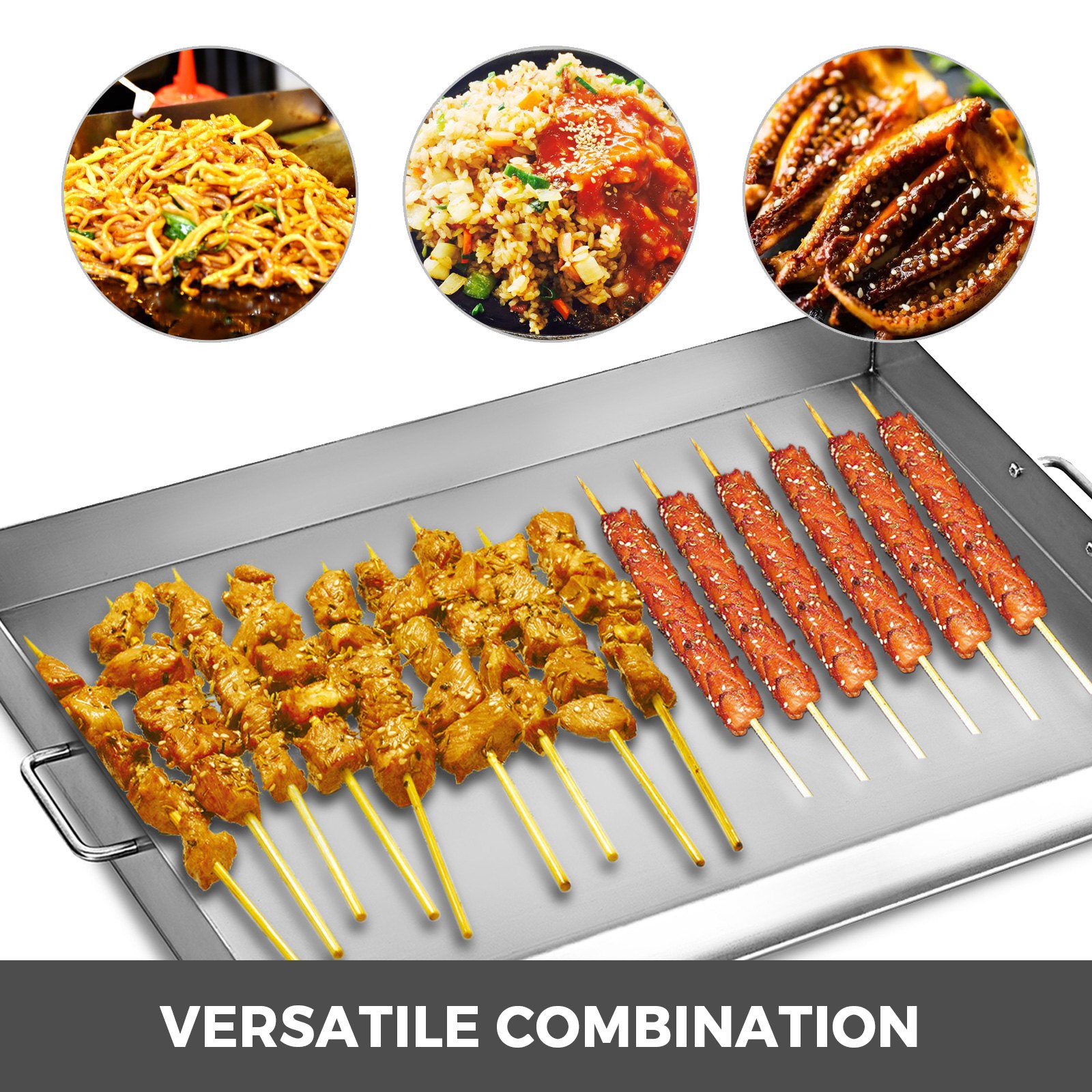 VEVOR Parrilla Eléctrica Parrilla plana de acero inoxidable de 32 x 17 de ancho y estufa de 2 quemadores ajustables alimentada con propano